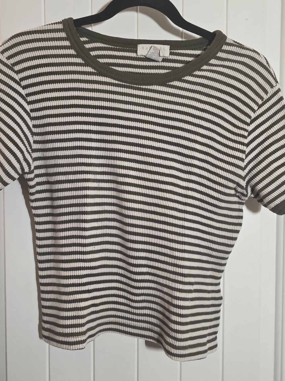 Express Kids Olive Green & White Ribbed Stripe Tee